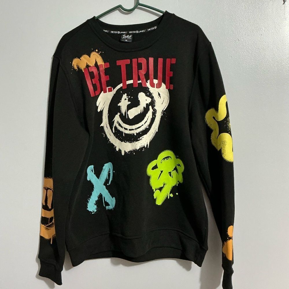 Switch Black Graphic Sweatshirt with Colorful Prints size XL